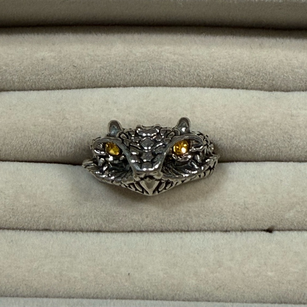 Silver Cobra Ring with Yellow Eyes